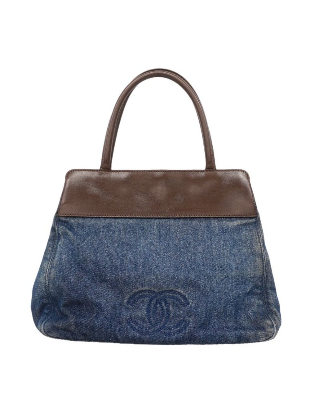 Chanel Tote Bag Denim Blue Brown Silver